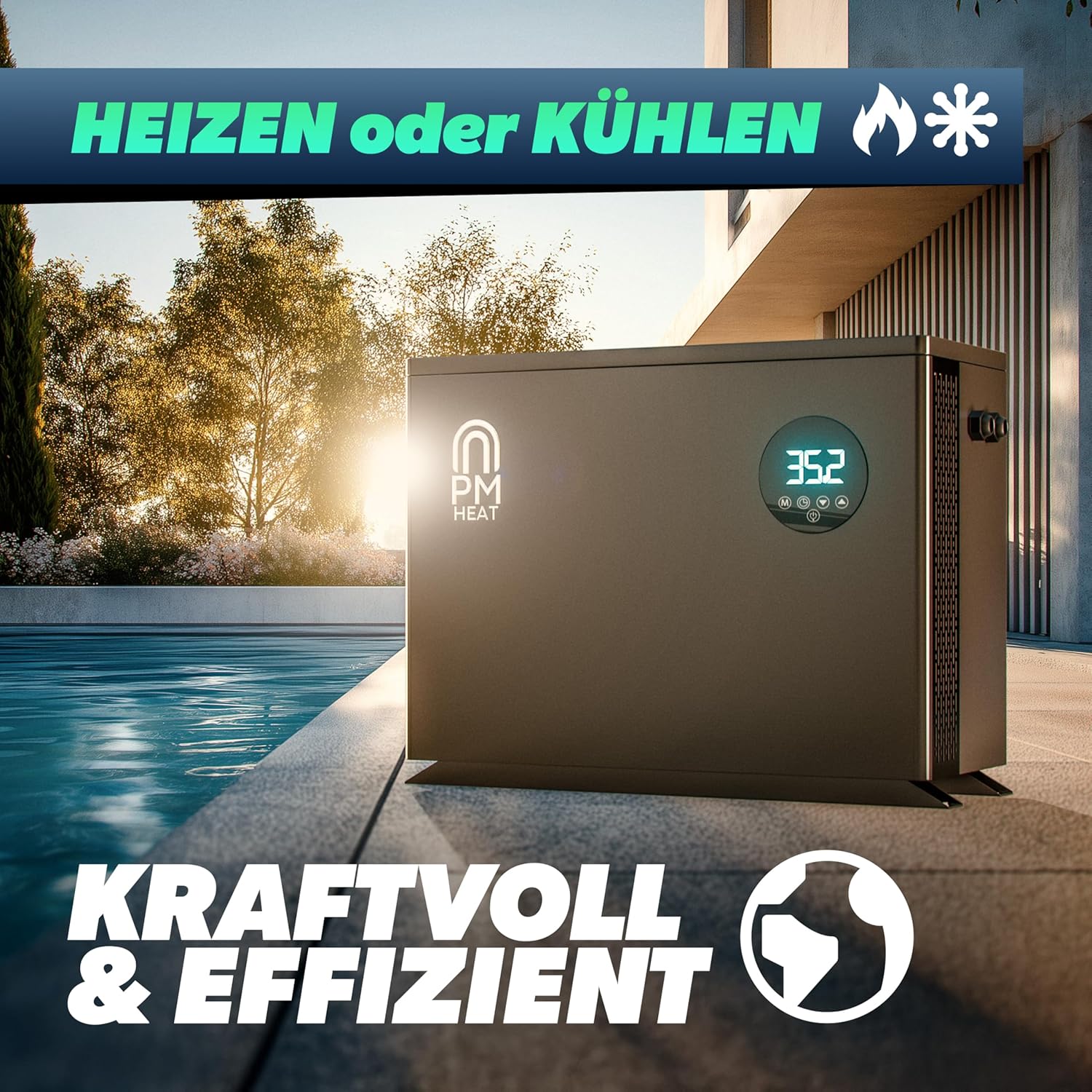 poolomio® Wärmepumpe Pool 50-80m³ | Effiziente Full Inverter Wärmepumpe Invermo 14 kW mit Smarter App-Steuerung | Ultra leise Poolheizung mit Smarter App-Steuerung (14.000 Watt, COP 15)
