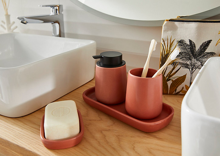 Porte savon MSV Spirella Maonie en céramique coloris terracotta l.13,4 x P.8,7 x H.2 cm