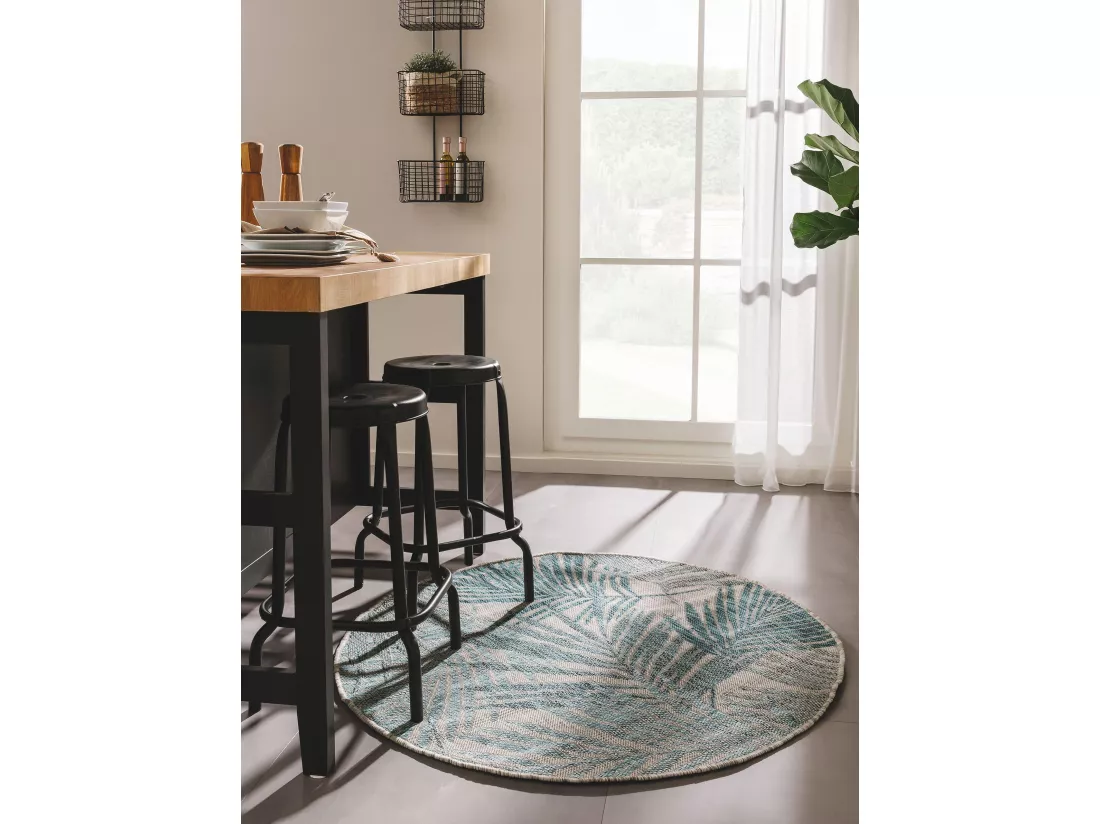 Tapis d'extérieur & intérieur rond Cleo Bleu ø 120 cm rond