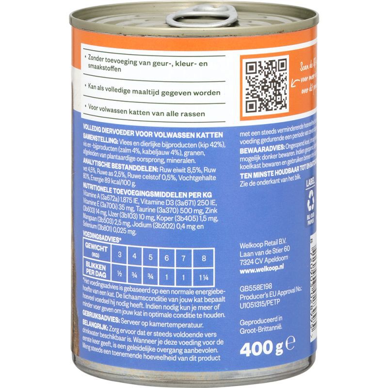 Welkoop Blik Brokjes in Gelei - Kattenvoer - 400 Gram - vis