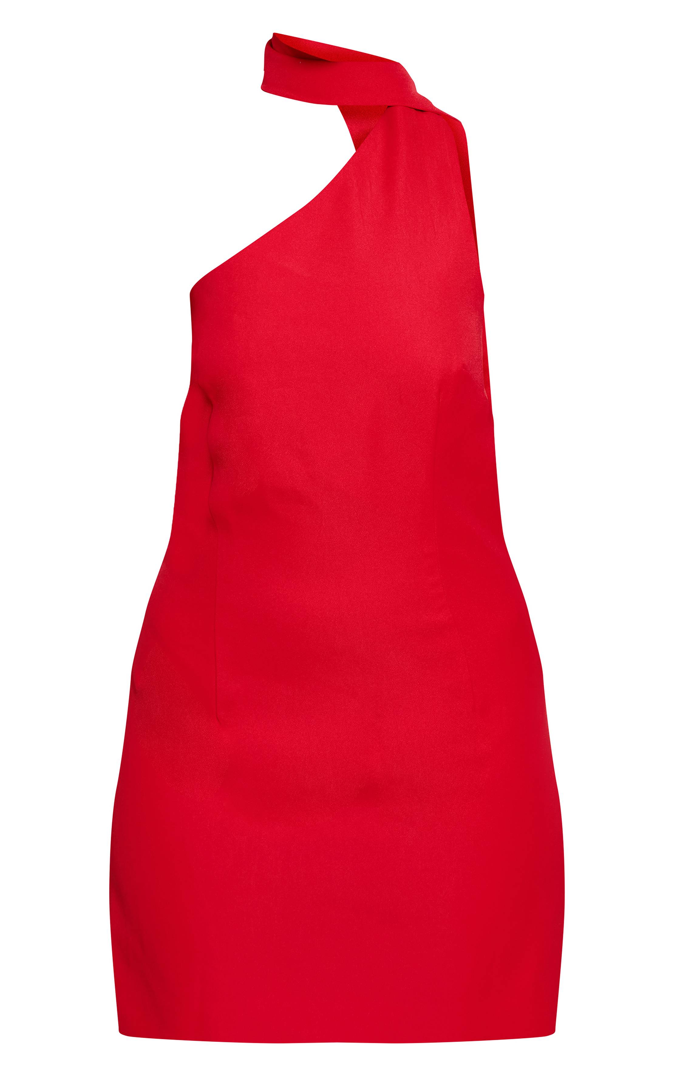 Rouge Robe Courte Asymétrique Tissée Avec Détail Foulard