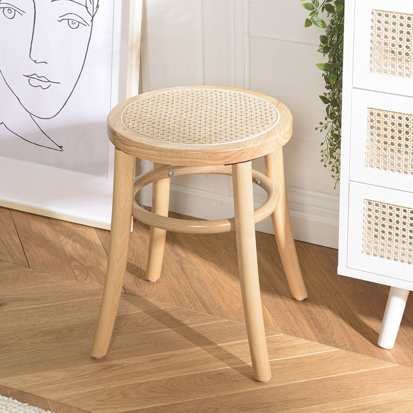 Macabane Tabouret en bois d'Hévéa Albane beige - 37x37x47 cm