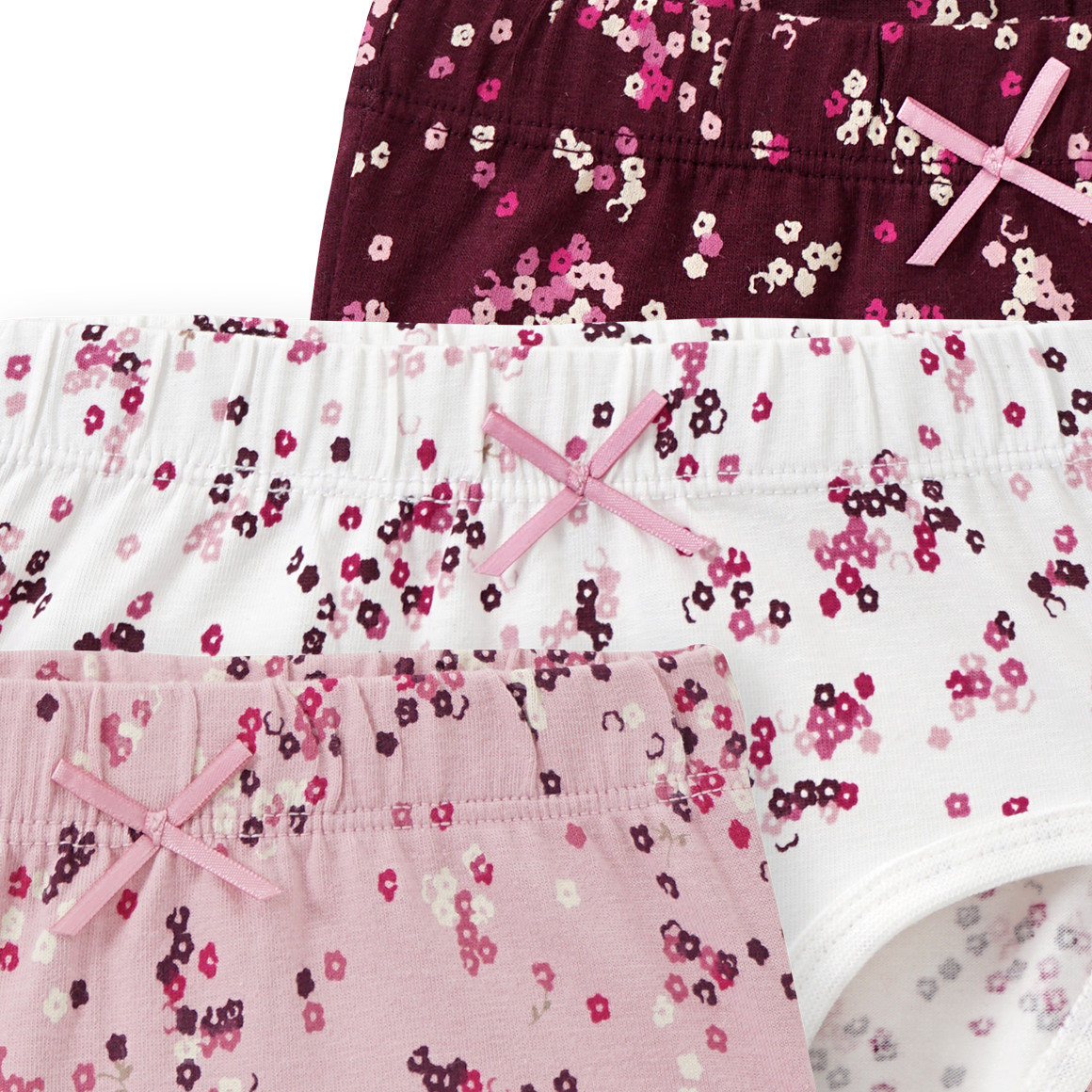 Topomini 3 Baby Slips mit Blümchen-Allover weiss / rosa / dunkellila