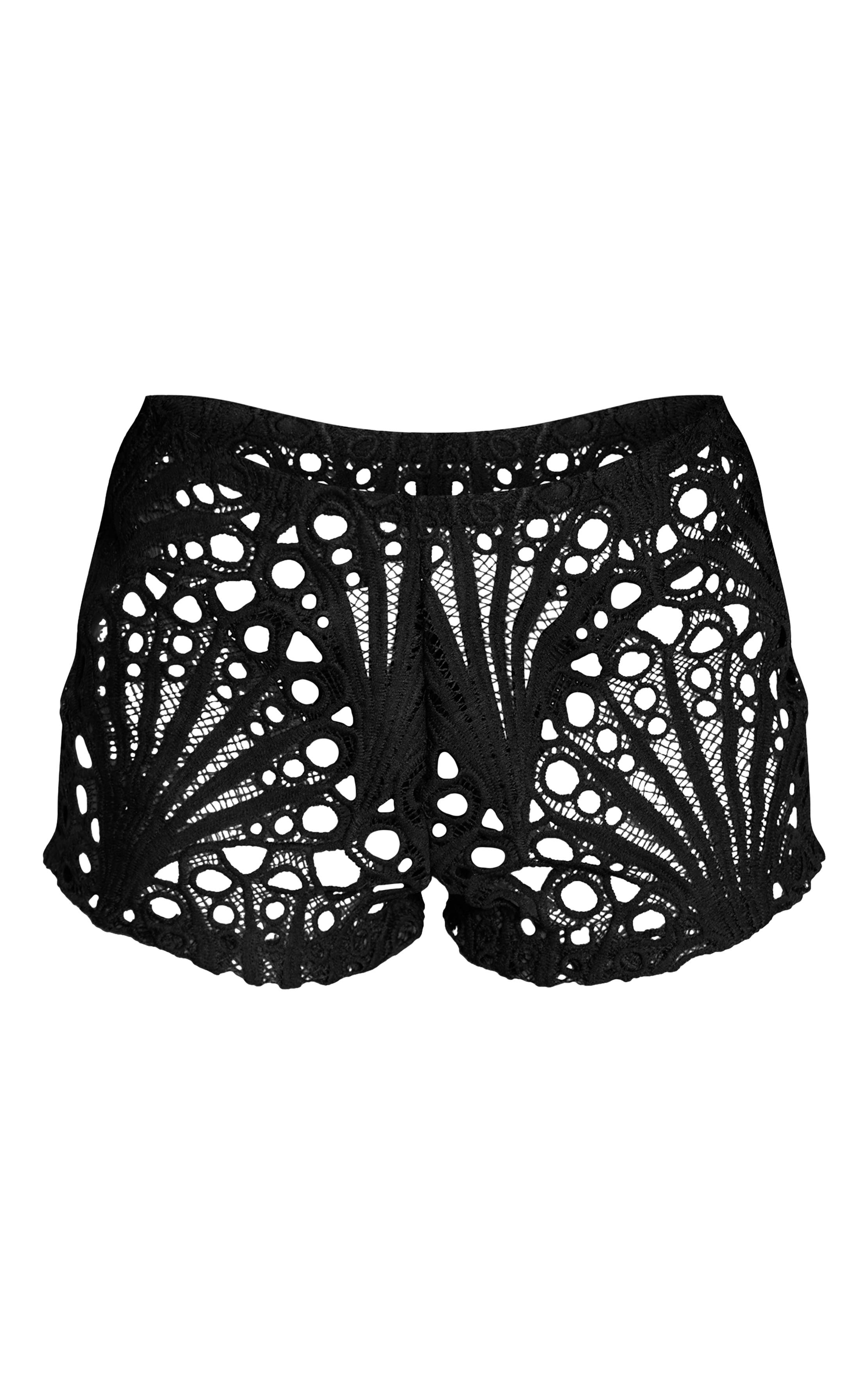 Noir Short Taille Haute En Dentelle Florale