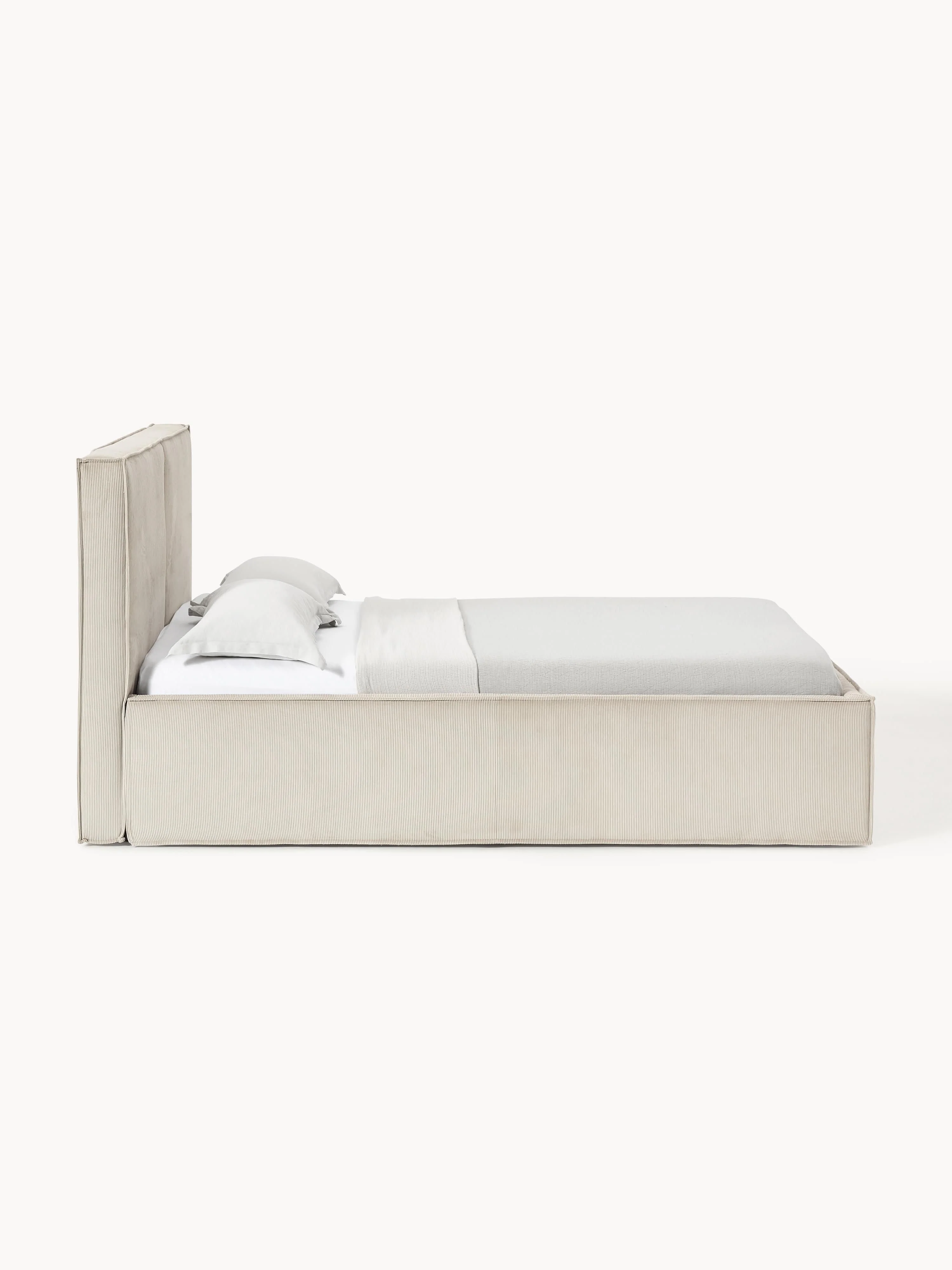 Ribfluwelen gestoffeerd bed Dream met opbergruimte