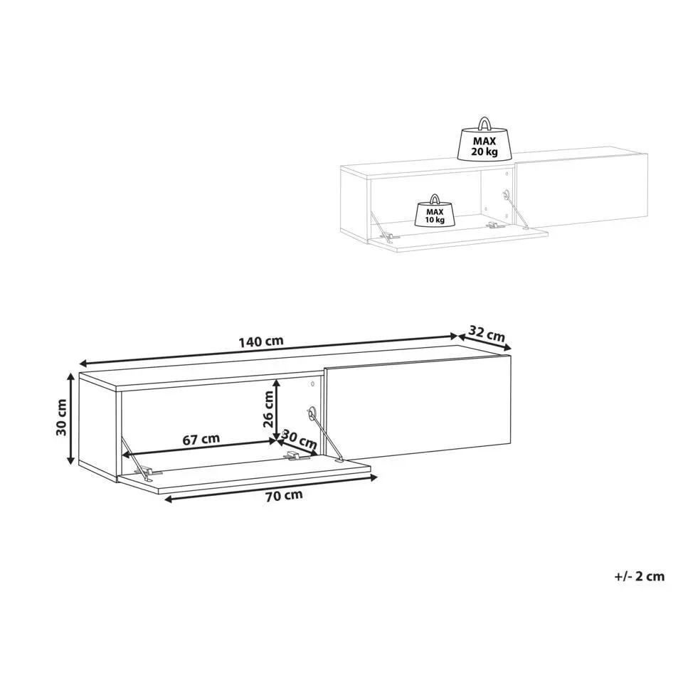 GLADSTONE - Wandgemonteerd TV-meubel - Wit - 140 cm - Vezelplaat