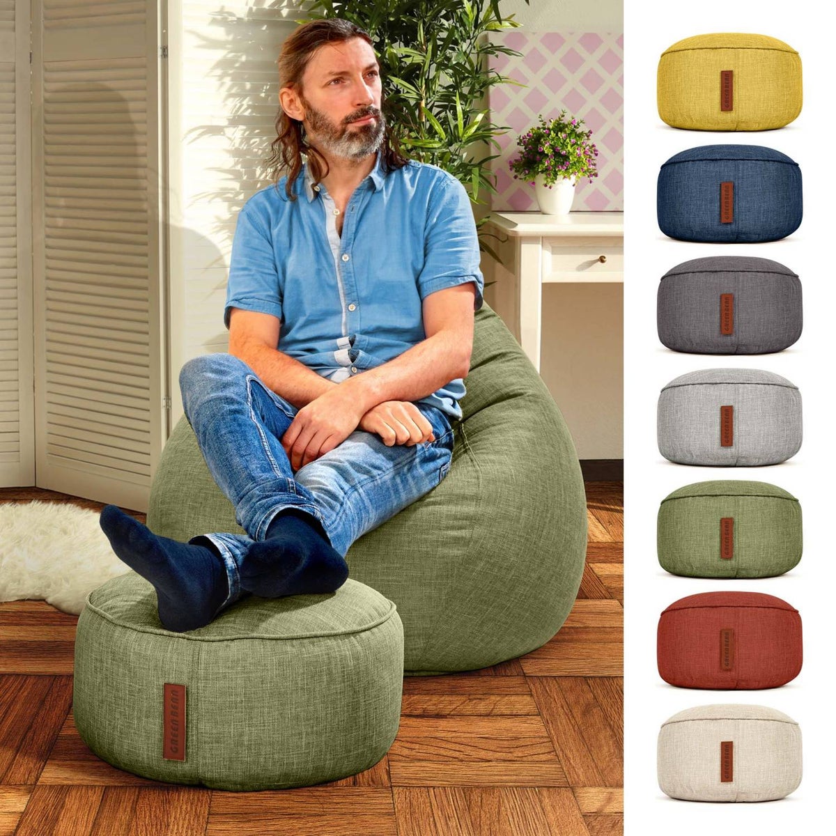 Groene Bean Zitzak Kruk 45x25cm met EPS-korrelvulling - Voetenbank Voetkussen Zitpoef voor Zitzakken - Vloerkussen voor Kinderen en Volwassenen - Voetsteun Zitkussen Zitkruk Groen