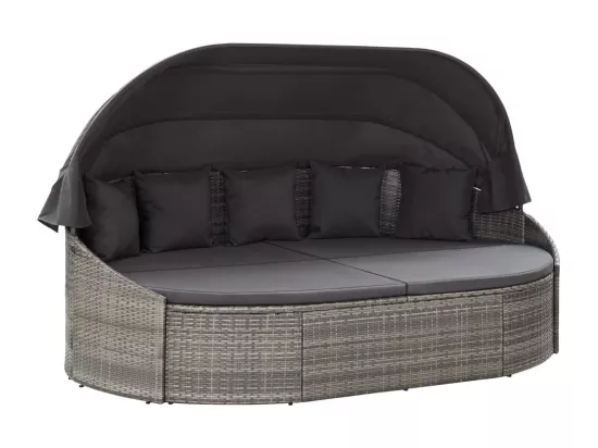 Chaise longue d'extérieur avec auvent Résine tressée Gris