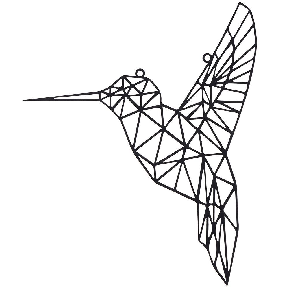 Oiseau design origami à suspendre métal ajouré noir L25xH22cm