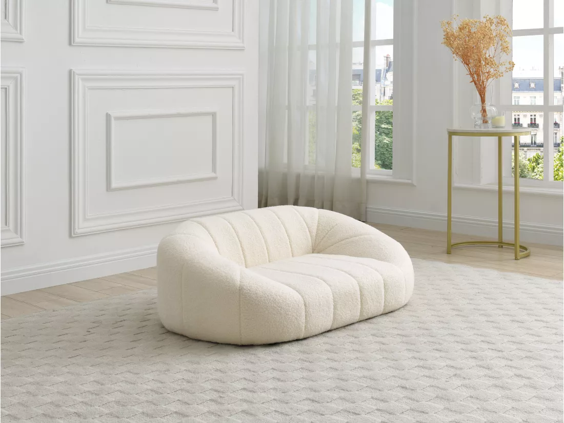 Canapé pour animaux en tissu bouclette - Blanc crème - L. 98 x P. 62 x H. 33 cm - PARUIMA