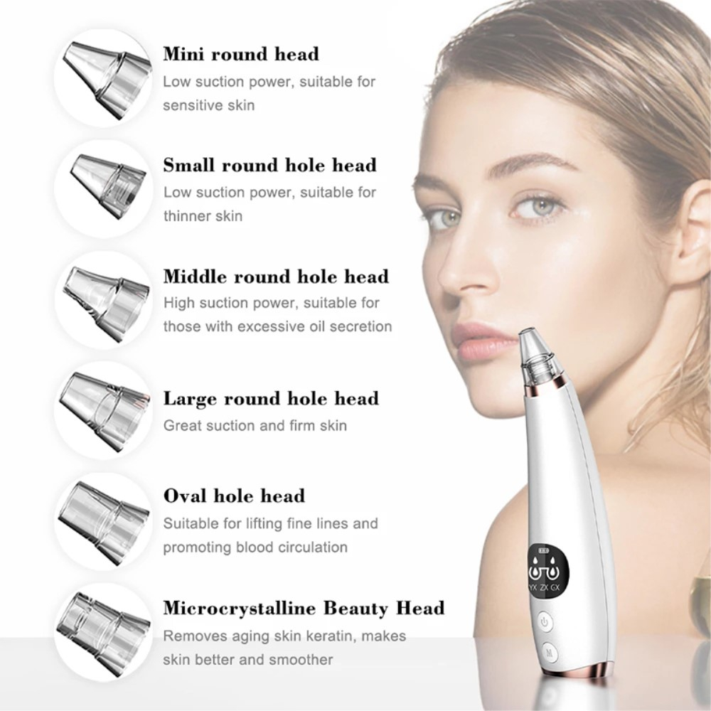 Blackhead Remover Elektrischer USB Gesichtsreiniger / Pflegepeeler / Mitesserentferner mit 3 Modis - Weiss