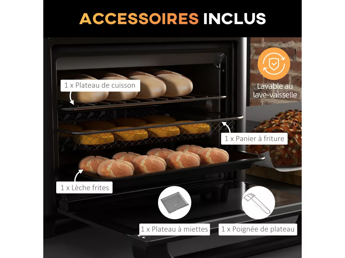 Mini four friteuse à air 2 en 1 - air fryer 1200W 13L - multifonction 12 programmes, timer - accessoires - température réglable - blanc noir