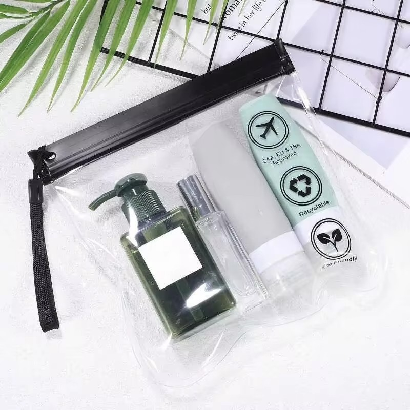 (20x20cm) Kosmetik Reise Handgepäck Flüssigkeiten Necessaire - Transparent / Schwarz