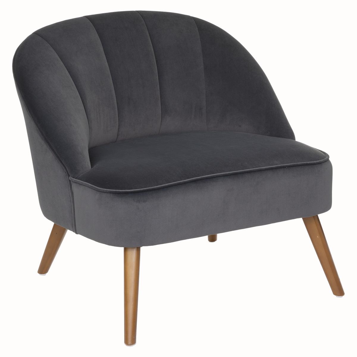 FAUTEUIL VELOURS PIED BOIS NAOVA GRIS