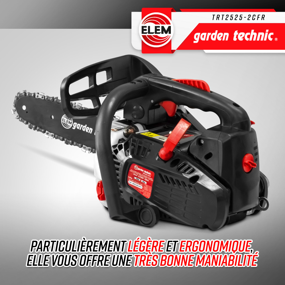 Elagueuse thermique 25cc - guide 25cm - 2 temps - livrée avec 2 chaînes - elem g