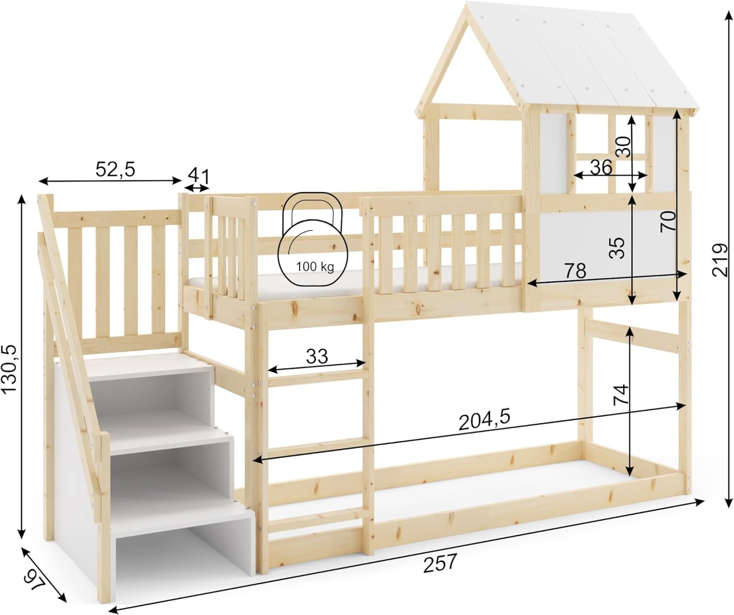 Interbeds Hochbett 200x90 cm mit Rutsche und Treppen Etagenbett Stockbett Holzbett Kinderbett mit Lattenrost Spielbett (Mit Treppen)