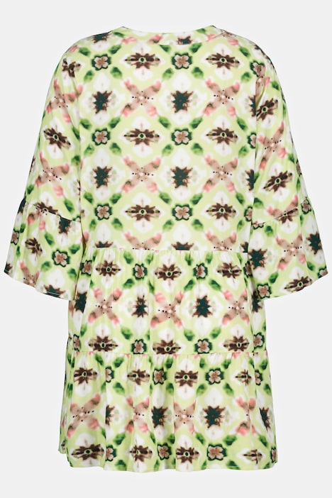 Midikleid, Volants, A-Linie, Tunika-Ausschnitt, 3/4-Arm