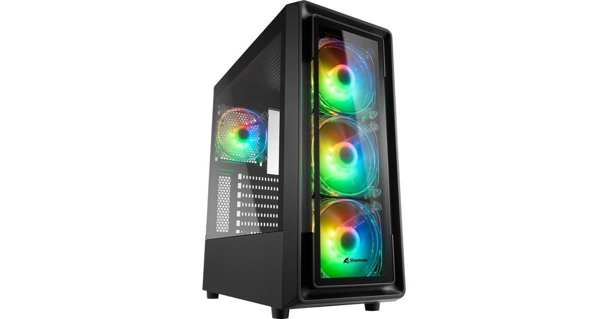 SharkoonTK4 RGB midi tower behuizing  (Zwart | 4x USB-A | RGB | Tempered Glass)