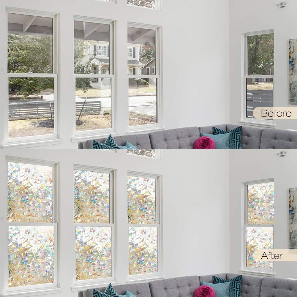 (45x200cm) 3D Deko Fensterfolie Regenbogen Effekt Statische Sichtschutz Folie Blickdicht (Anti-UV)