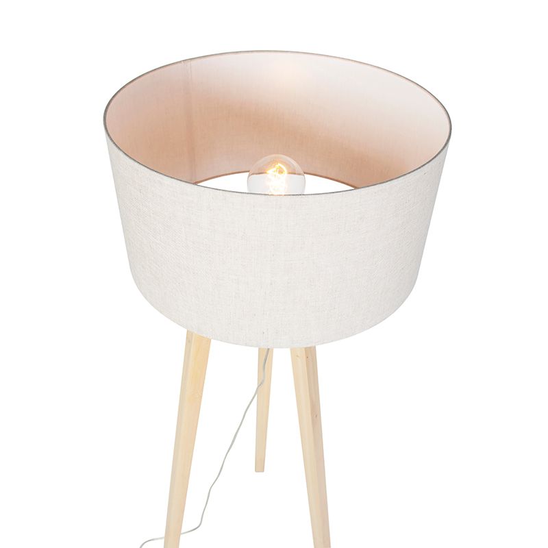 Vloerlamp tripod hout met peper kap 50 cm - Puros