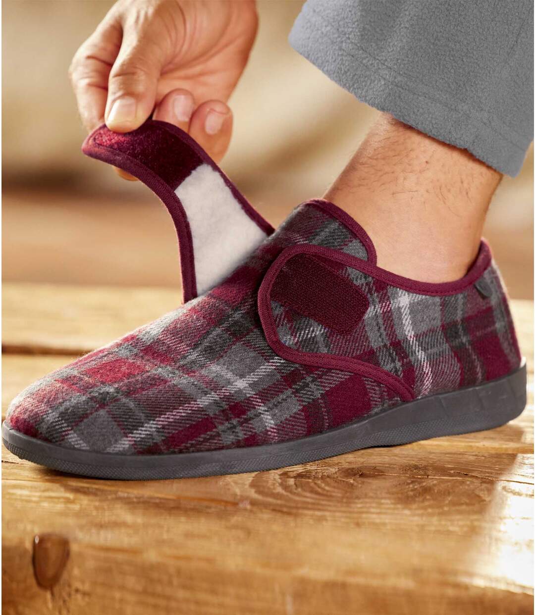 Chaussons Scratchés à Carreaux Fourrés Sherpa