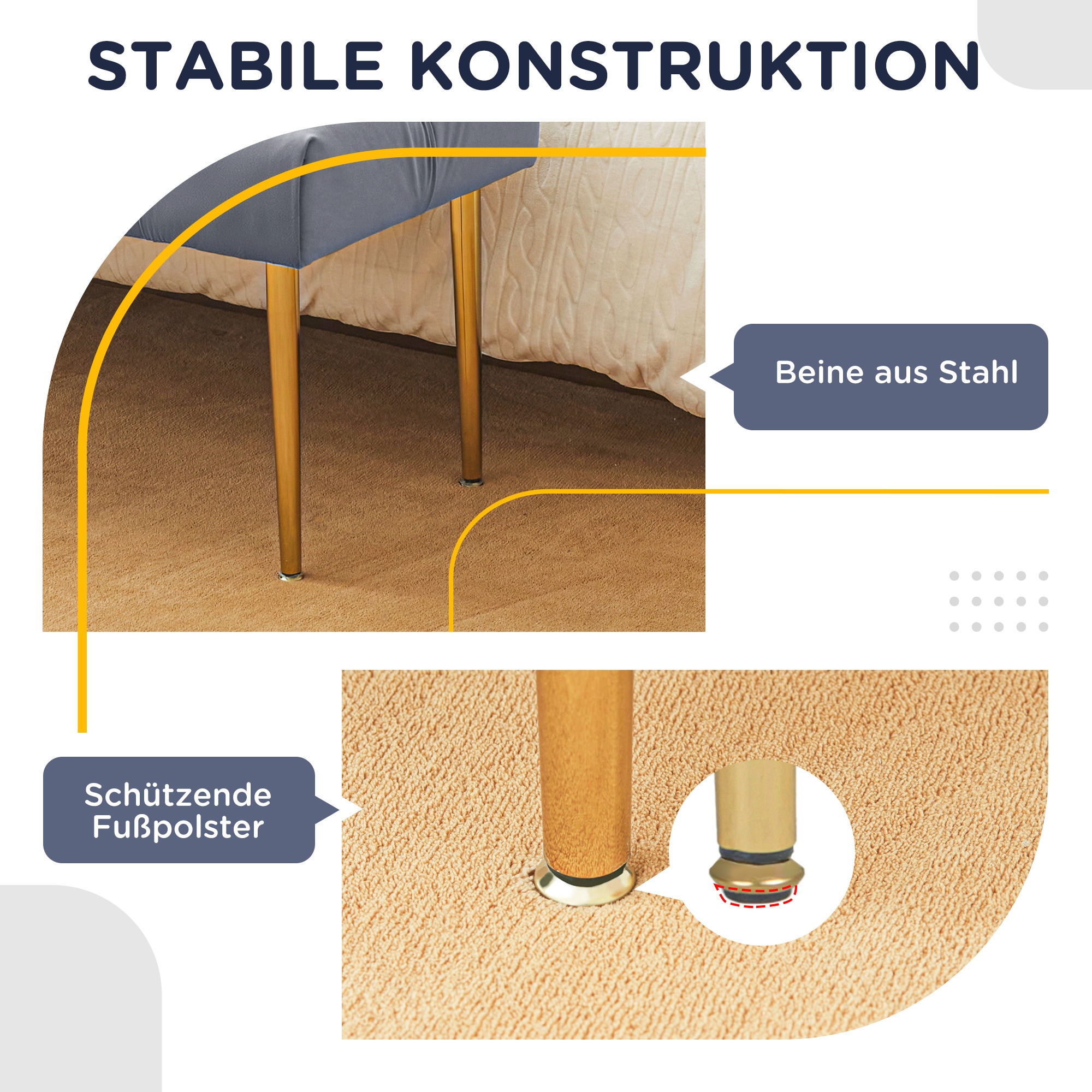 HOMCOM Sitzbank mit Metallfüßen grau 115L x 46B x 49H cm