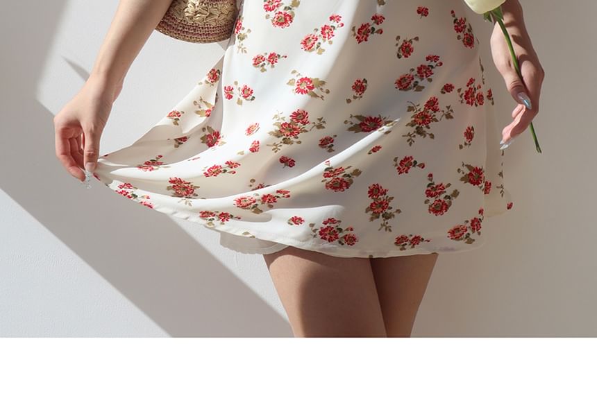 Honmizz - Mini A-lijn zomerjurk met spaghettibandjes en bloemenprint
