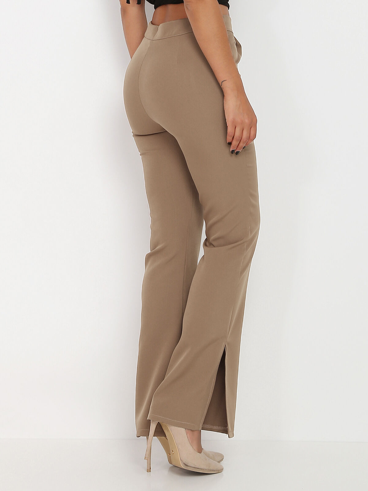 Pantalon flare à fentes- Taupe