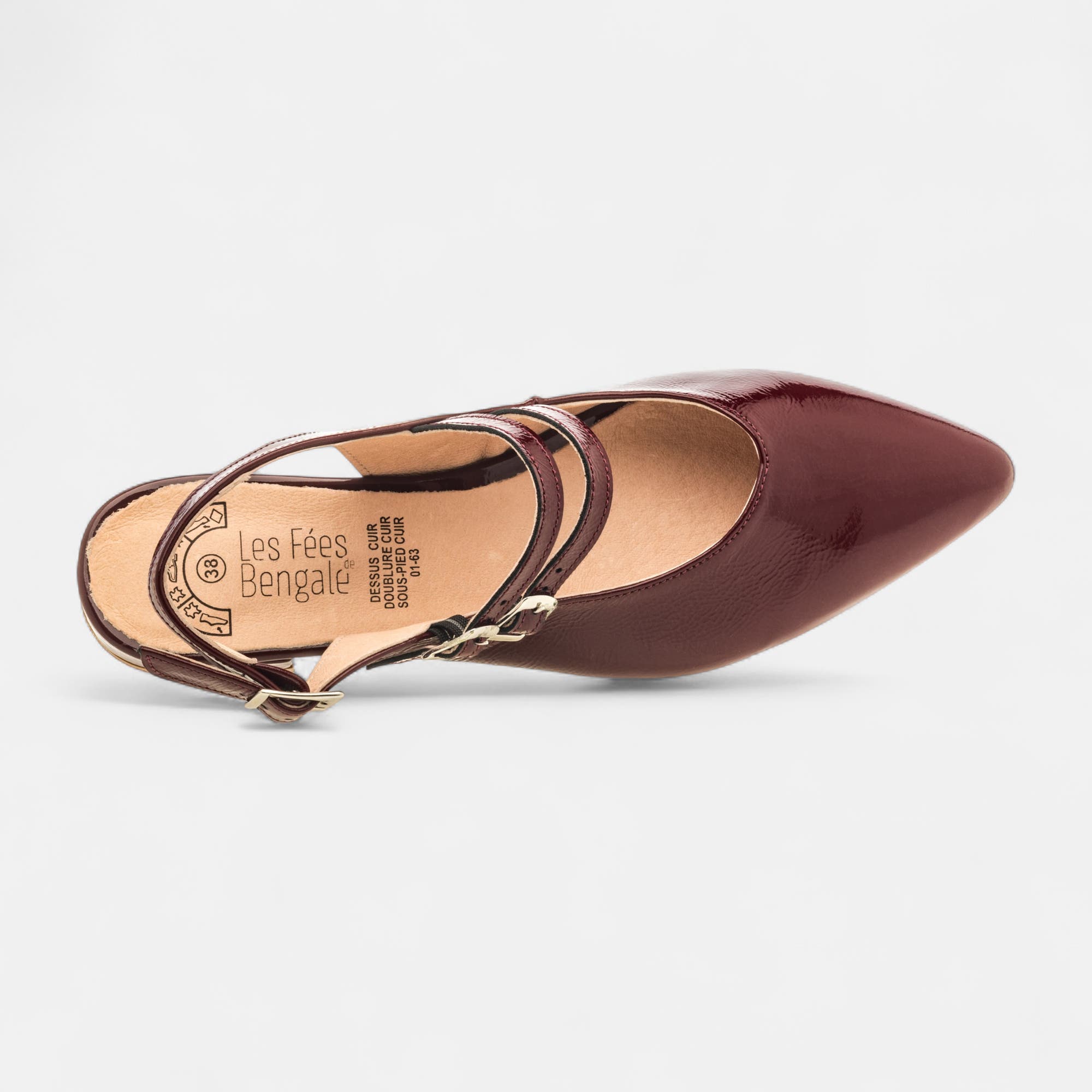 Escarpins avec bride arrière Femme en cuir bordeaux