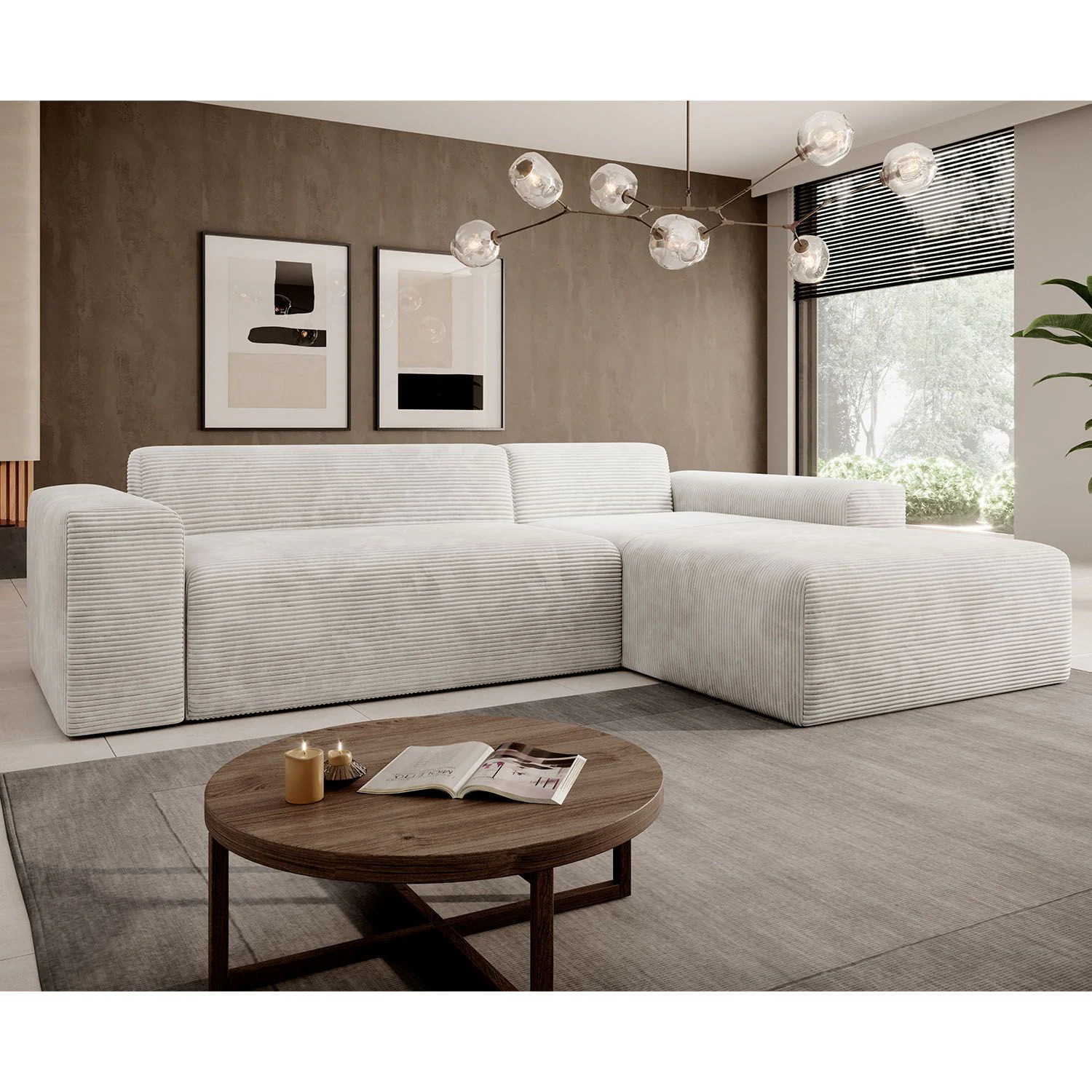 Juskys Sofa Vals Rechts mit PESO Stoff - Ecksofa Couch Wohnzimmer modern Sitzfläche - Beige