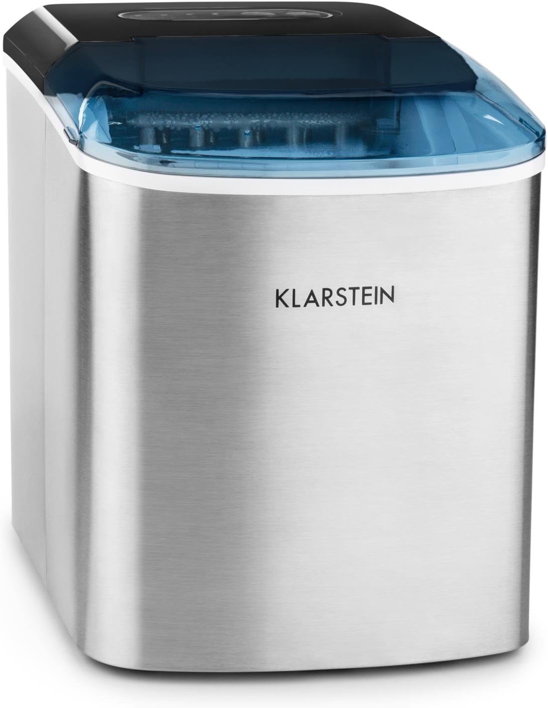 Klarstein On-The-Rocks - Eismaschine, Eiswürfelbereiter, Eiswürfelmaschine, 12 kg / 24 h, 120W, 2 Würfelgrößen, 6-12 min, 2,1 Liter Wassertank, Selbstreinigungsprogramm, Edelstahl, schwarz