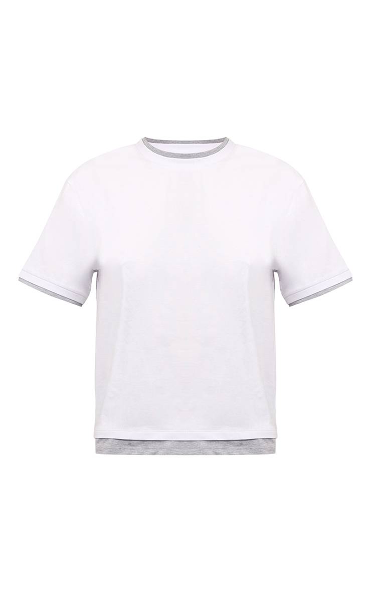 Blanc T-shirt À Manches Courtes Avec Détail Double Épaisseur