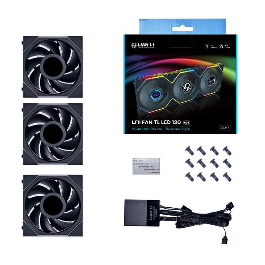 Lian Li Uni Fan TL120 LCD - Noir - Pack de 3 + Contrôleur