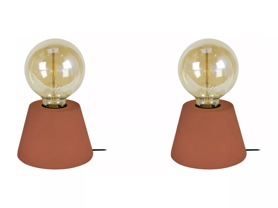 Pair de Lampes de chevet conique bois marron 18,5 cm.