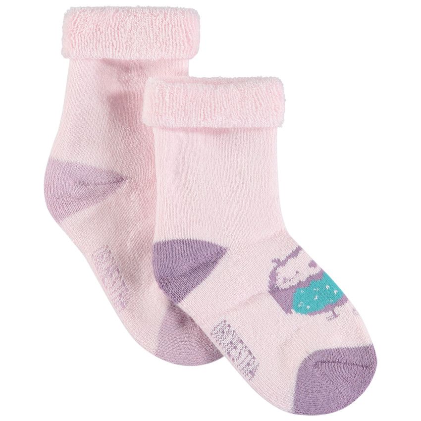 Lot de 2 paires de chaussettes assorties motif hérisson et hibou en jacquard - Rose