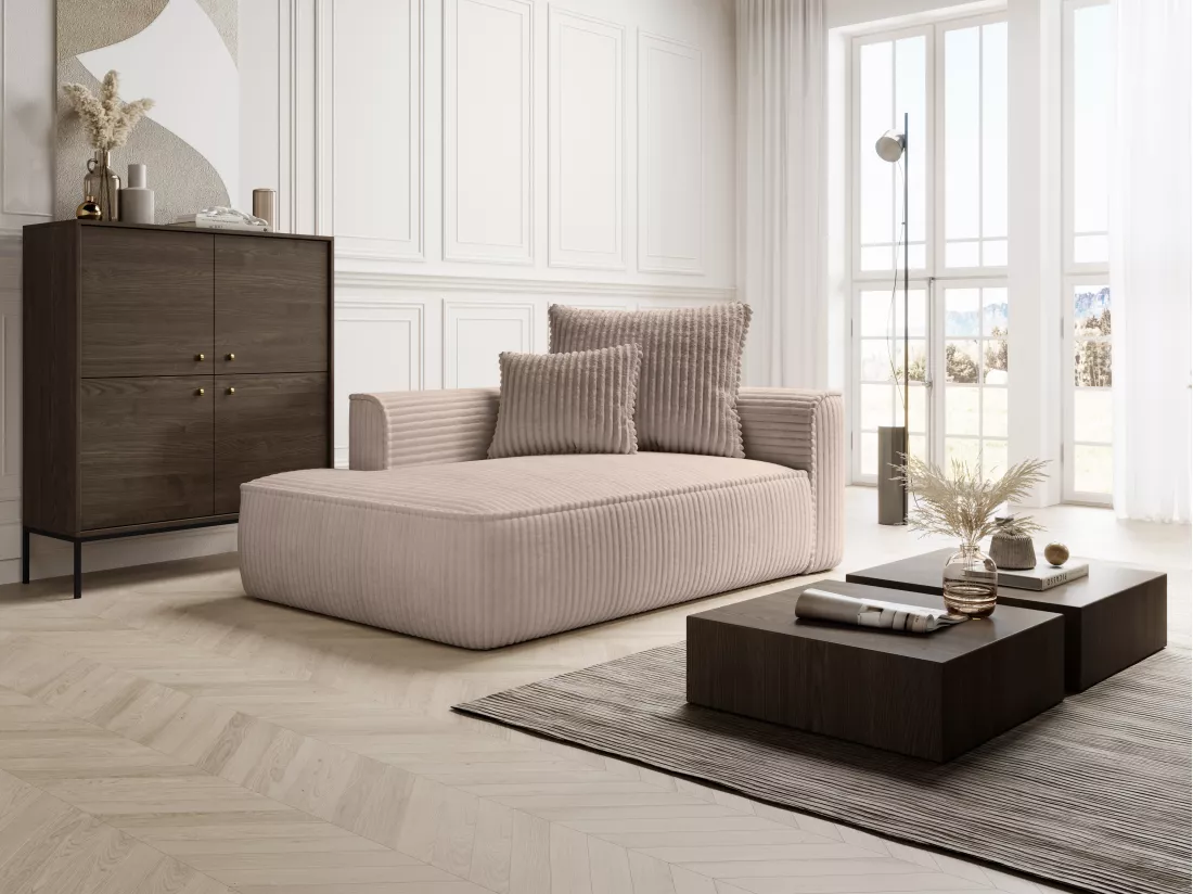 Méridienne gauche en velours côtelé grosses côtes taupe PINETA