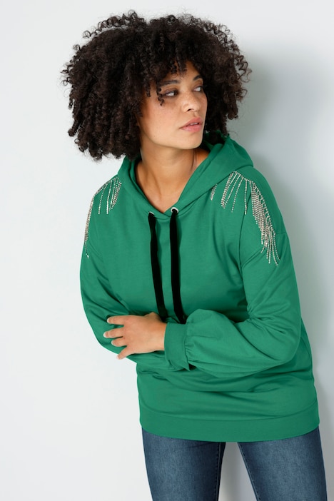 Hoodie, Kapuzensweatshirt, oversized, Glitzer-Schulterfransen, Ballon-Langarm