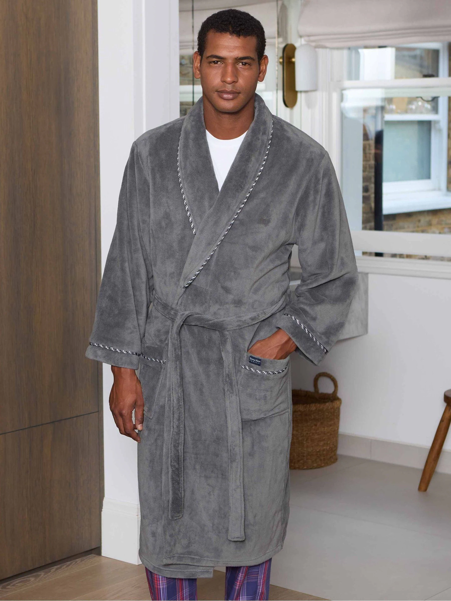 Savile Row Company Grey Lightweight Soft Fleece Rope Edge Dressing Gown
