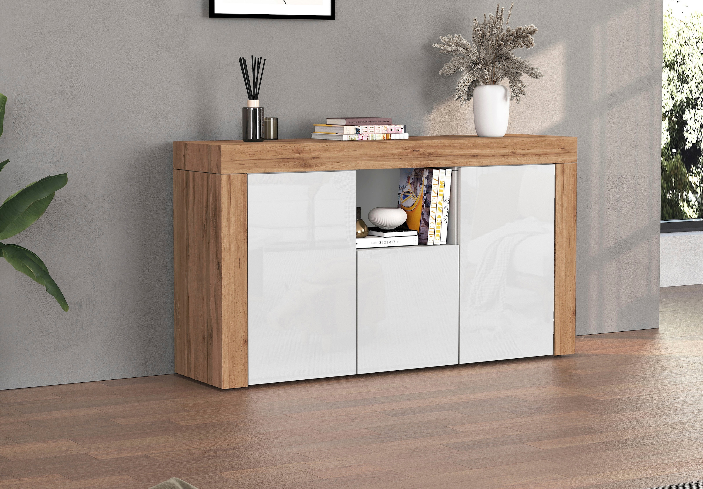 INOSIGN Sideboard »CHRONOS Breite 155 cm mit 3 Türen, 1 offenes und 6 geschlossene Fächer« 1 Stk. tlg. Sideboard,Kommode, Schrank, Grifflos mit Push to Open, Made in Italy