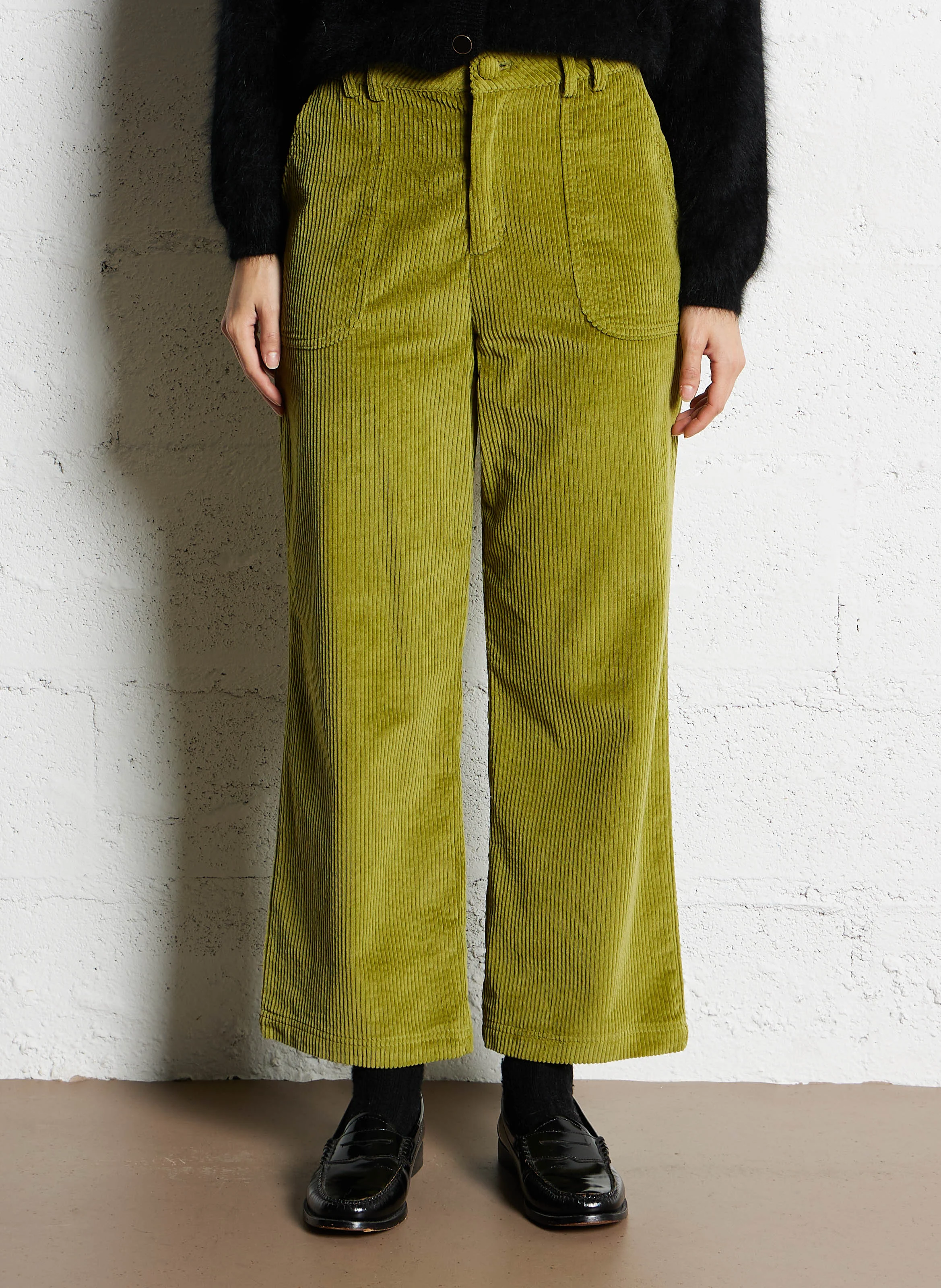 GESSY - Pantalon droit en coton velours milleraies | Vert