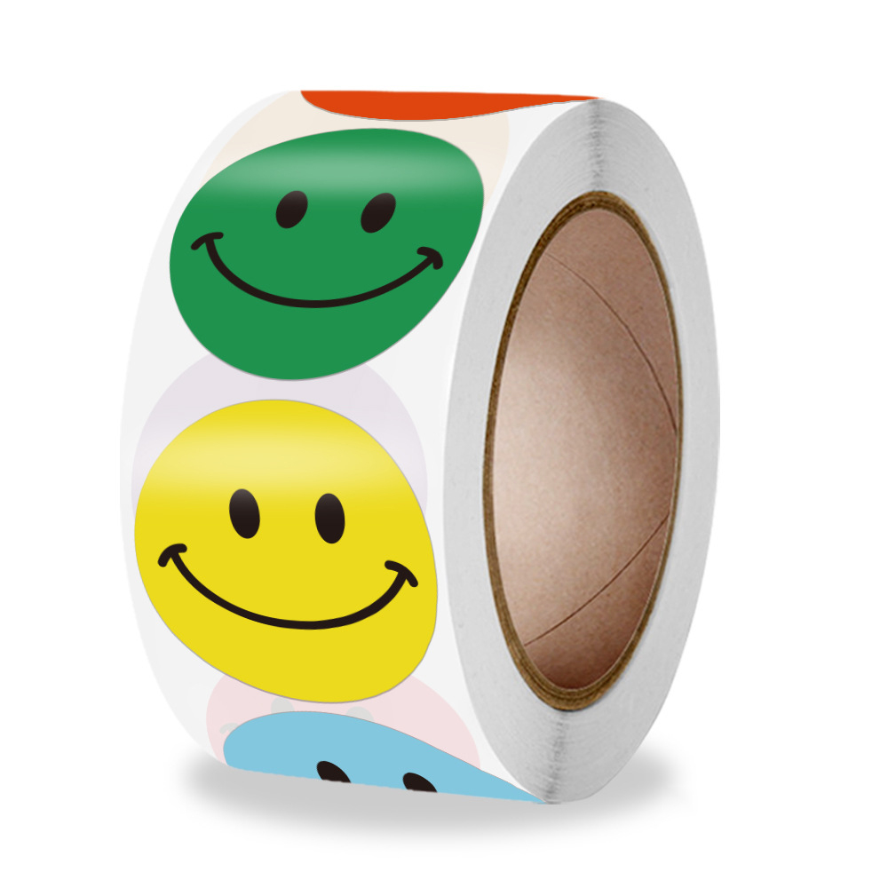 (1 Rolle à 500Stk.) Ø25mm Runde Aufkleber Sticker Selbstklebende Lehrer Etiketten - Smileys
