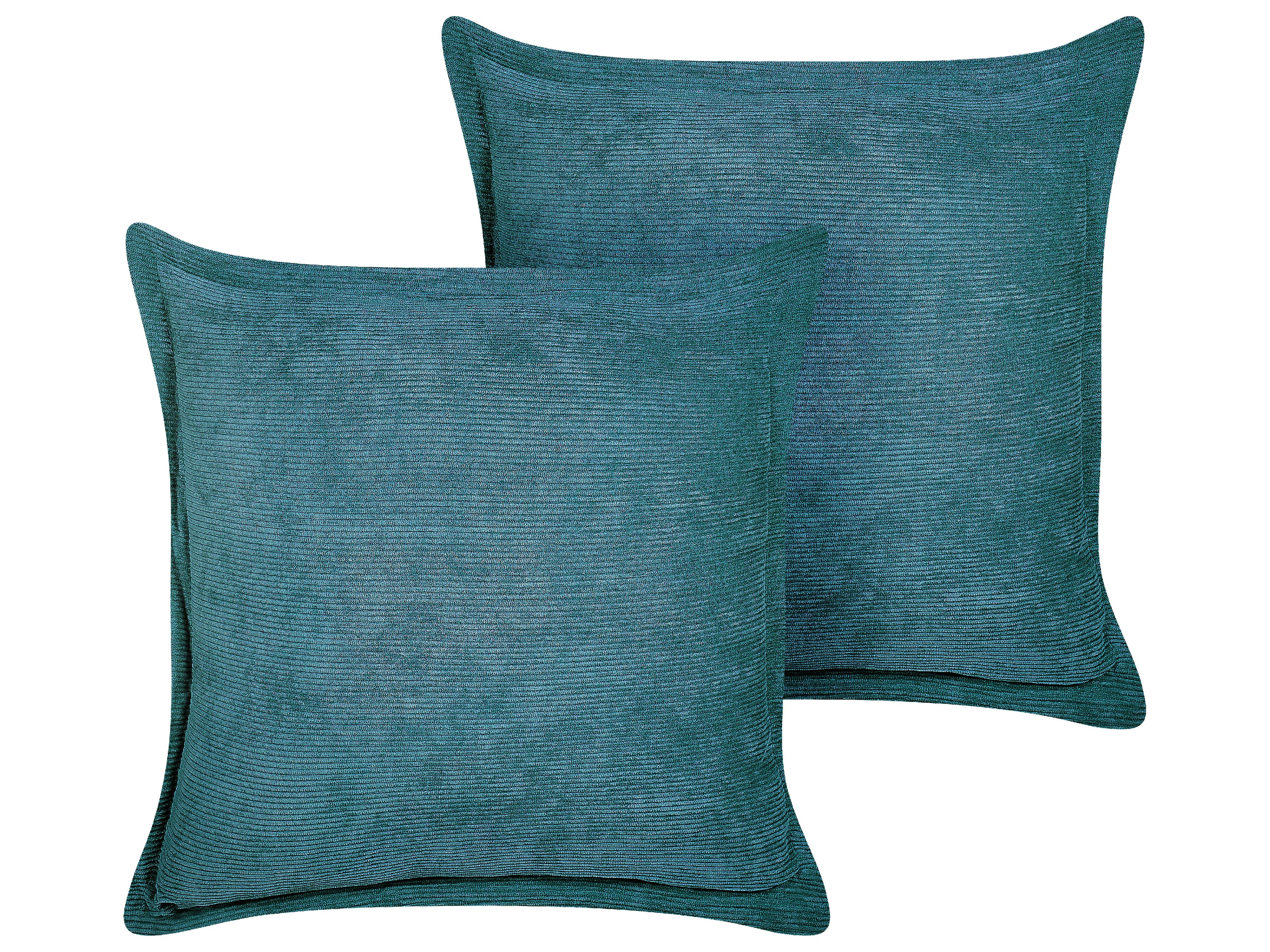Set van 2 sierkussens ZINNIA Corduroy 43 x 43 cm Groenblauw effen
