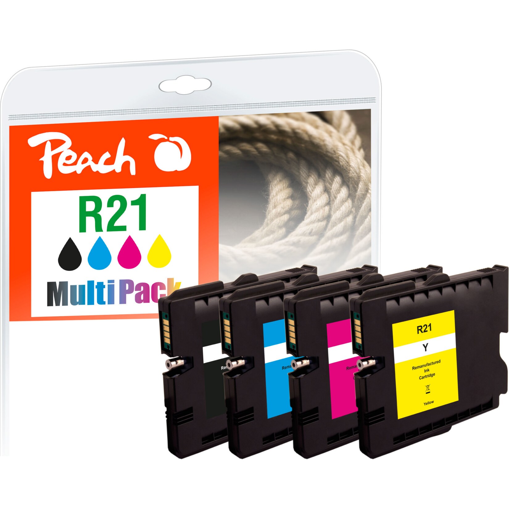 Peach R214 Druckerpatronen (bk, c/m/y) ersetzt Ricoh GC21, 405532, 405533, 405534, 405535 für z.B. Ricoh Aficio GX 2500, Ricoh Aficio GX 3000 (wiederaufbereitet)