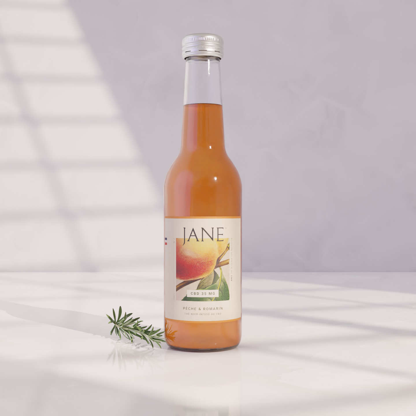 Jane thé noir, pêche et romarin - Boisson bio au CBD (35mg) et à l'infusion de thé