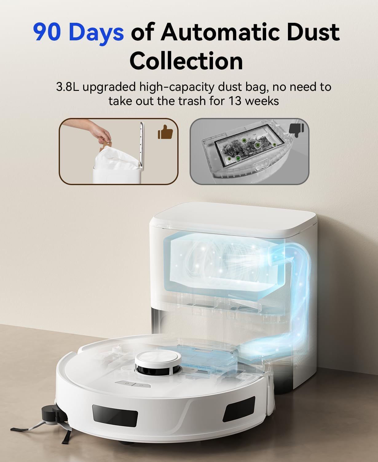 R11 Saugroboter mit Wischfunktion mit Kartenmapping, 20000Pa, Selbstentleerungsstation 90 Tage, Autoladender Staubsauger Roboter für Teppiche/Böden/Tierhaare (White R11 1)