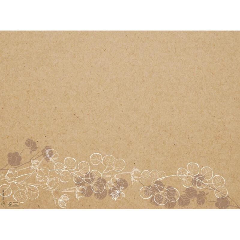 Barquette de 400 sets de table papier gaufré recyclé 80g/m2, Kraft Fleuri - Format 30x40cm - Floral