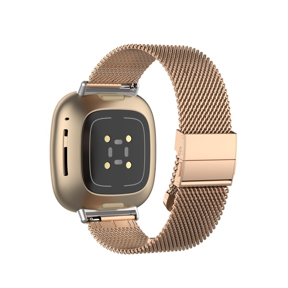 Fitbit Versa 3 / Sense Edelstahl Armband Milanaise mit Butterfly Verschluss (Gelenkumfang 180-235 mm) - Roségold