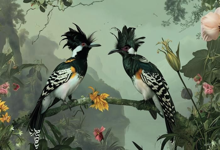 Glasschilderij Vogels met Kuif 110160BS-637B160 x D0.4 x H110 cm