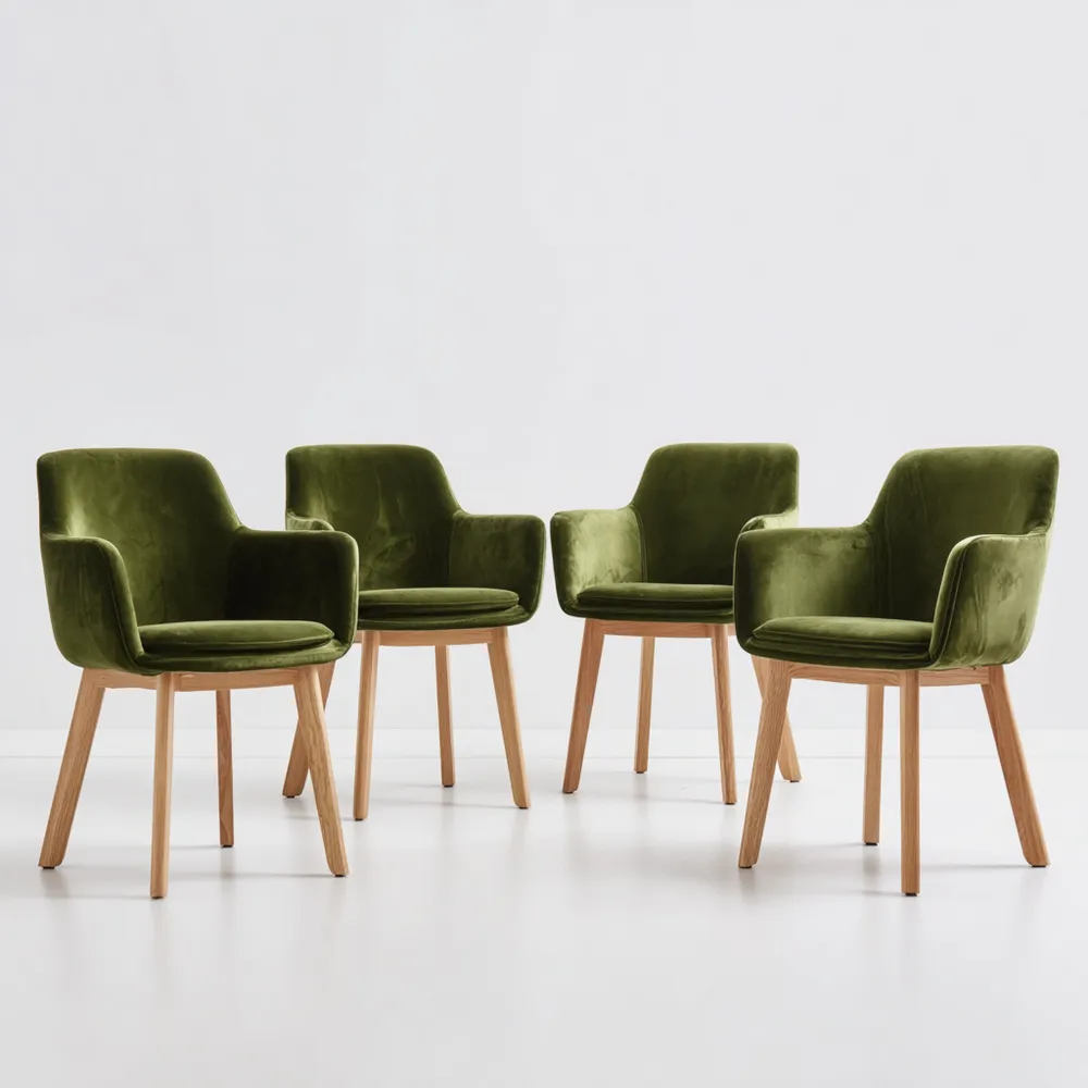Esszimmerstuhl Set 4er (85x40x45 cm) - Samtpolsterung - Holzbeine - Grün - Modernes Design