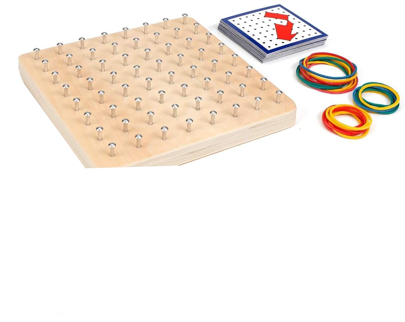 (81-tlg. Set) Kinder Lern Spielzeug Gummibänder   Formen Holzplatte - Braun / Rot / Blau / Gelb / Grün